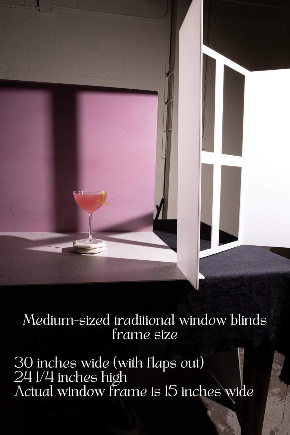 Add an elegant touch to your photography with the Bessie Bakes Backdrops Medium Size Faux Window Frame Collection. This 3-pack includes an Arched Window Frame, Traditional Window Frame, and Window Blinds, giving you the versatility to create unique shadow effects and natural light simulations for your shoots. These self-standing frames are lightweight and durable, offering a realistic window look without the need for a bulky set.

Each frame measures 15 inches x 24-1/4 inches with the flaps closed and expands to 30 inches wide when opened. Ideal for food, product, or lifestyle photography, these frames allow you to control your lighting setups for the perfect shot.

What’s Included:
 - Arched Window Frame
 - Traditional Window Frame
 - Window Blinds Frame

The frames are crafted from durable, lightweight materials and are easy to transport and set up, making them perfect for photographers and content creators looking for a portable and flexible solution.