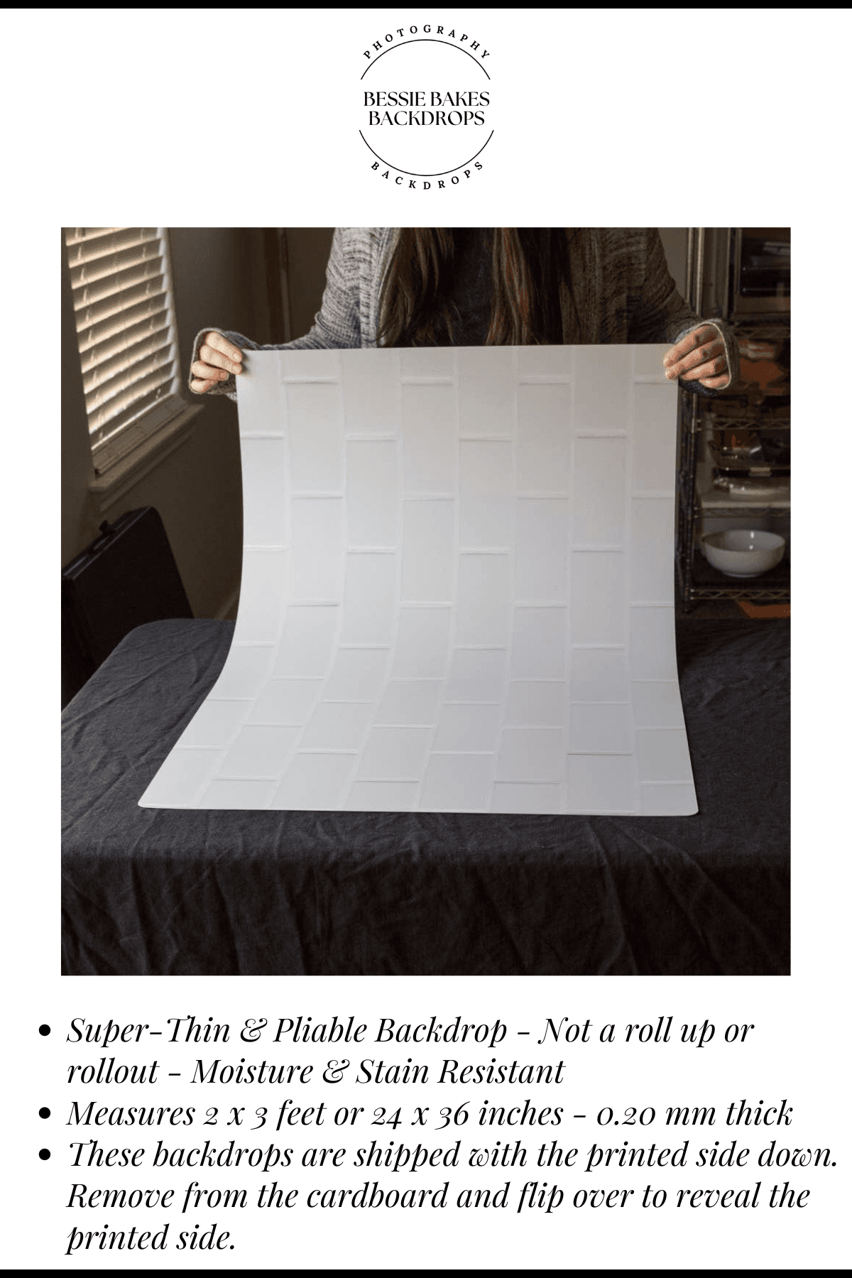 Bessie Bakes Super-Thin & Pliable Cloudy Gray Replicated Photography Backdrop 2 Feet Wide x 3 Feet Long