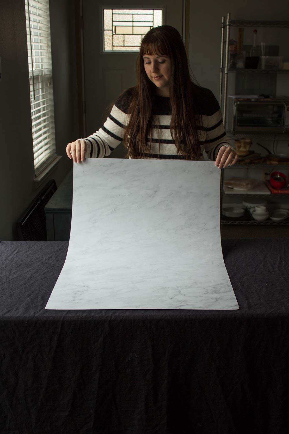 Bessie Bakes Super-Thin & Pliable Subtle Gray Marble Replicated Photography Backdrop 2 Feet Wide x 3 Feet Long