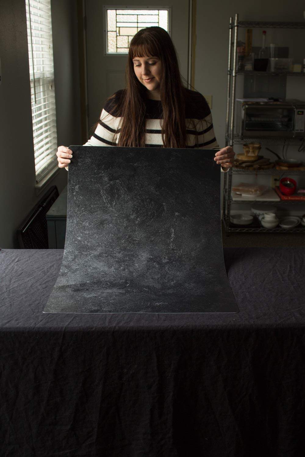 Bessie Bakes Super-Thin & Pliable Black Textured Paint Replicated Photography Backdrop 2 Feet Wide x 3 Feet Long