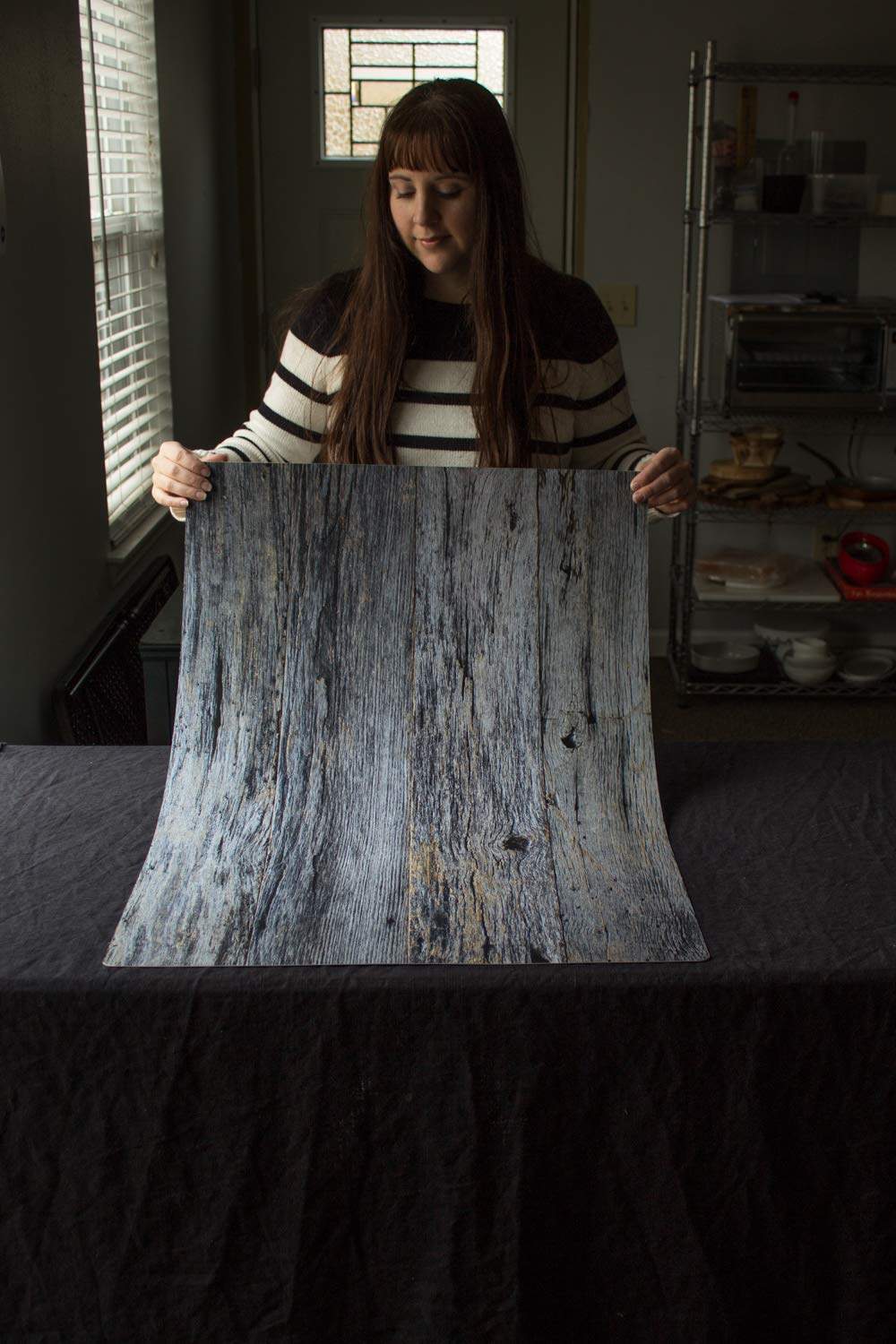 Bessie Bakes Super-Thin & Pliable Silver Blue Wood Replicated Photography Backdrop 2 Feet Wide x 3 Feet Long