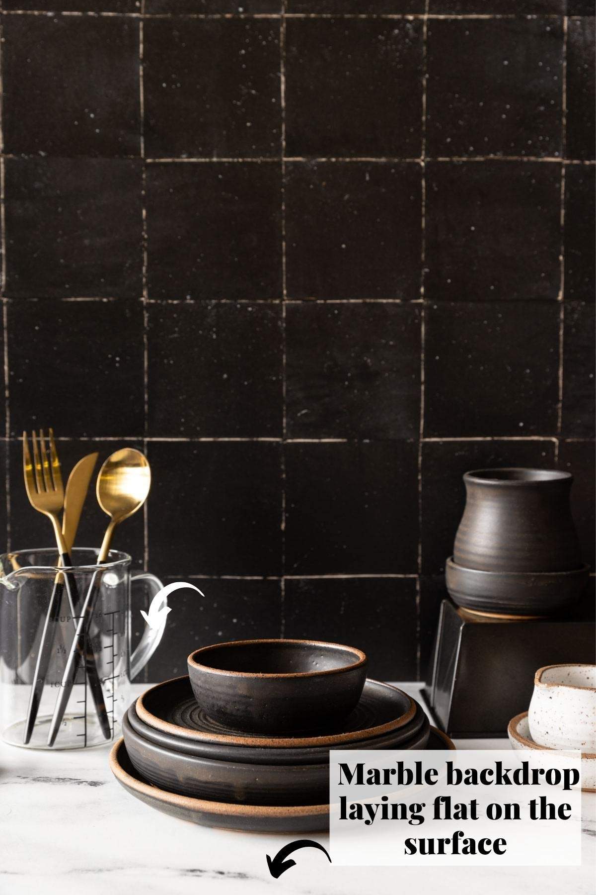 Bessie Bakes Black Square Moroccan Tiles with Gold Lines Replicated Photography Backdrop 2 Feet Wide x 3 Feet Long 3 mm Thick