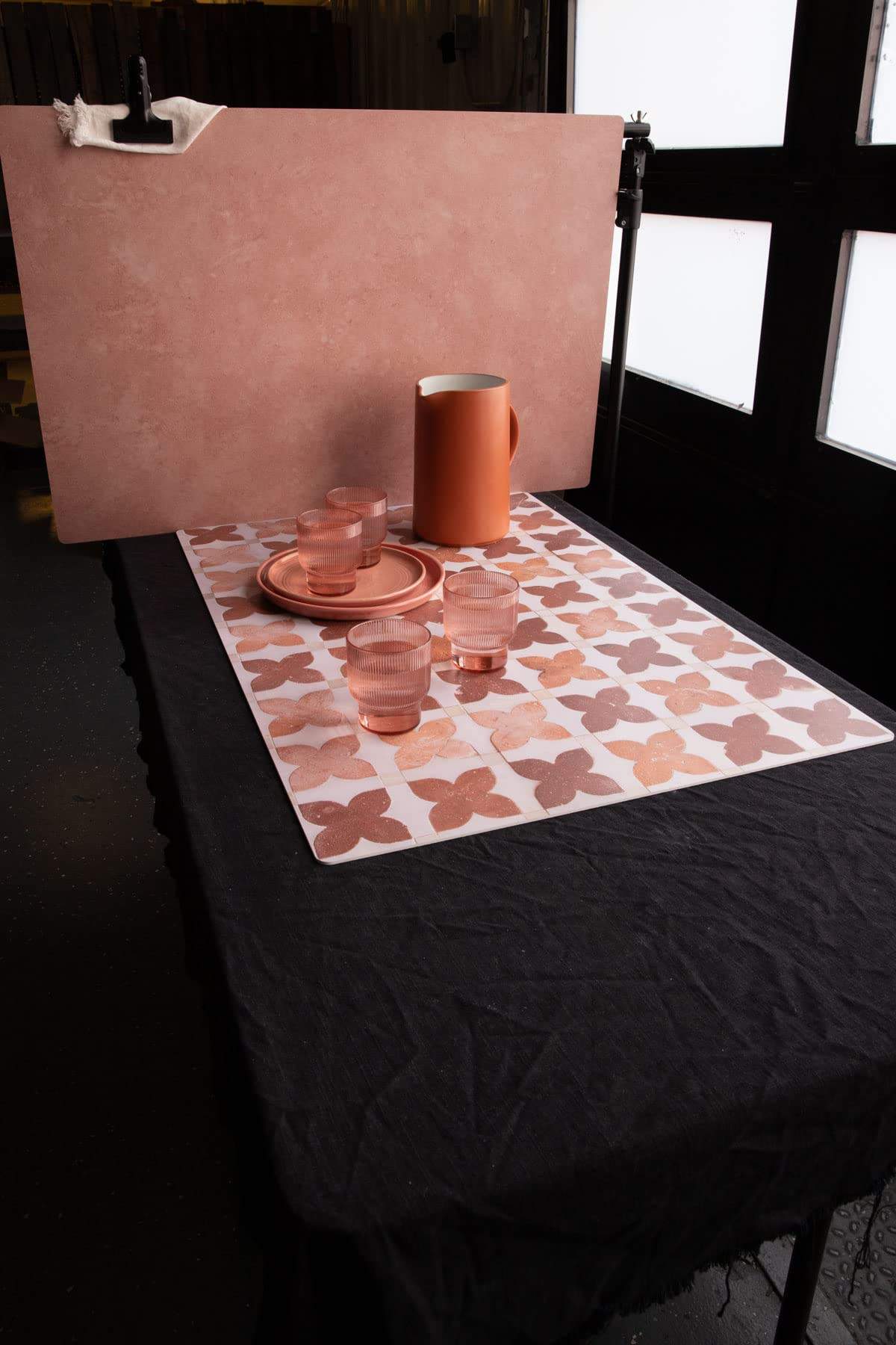 Bessie Bakes Two Pack Blush Plaster and Rose Gold Tile Replicated Photography Backdrop 2 Feet Wide x 3 Feet Long 3 mm Thick