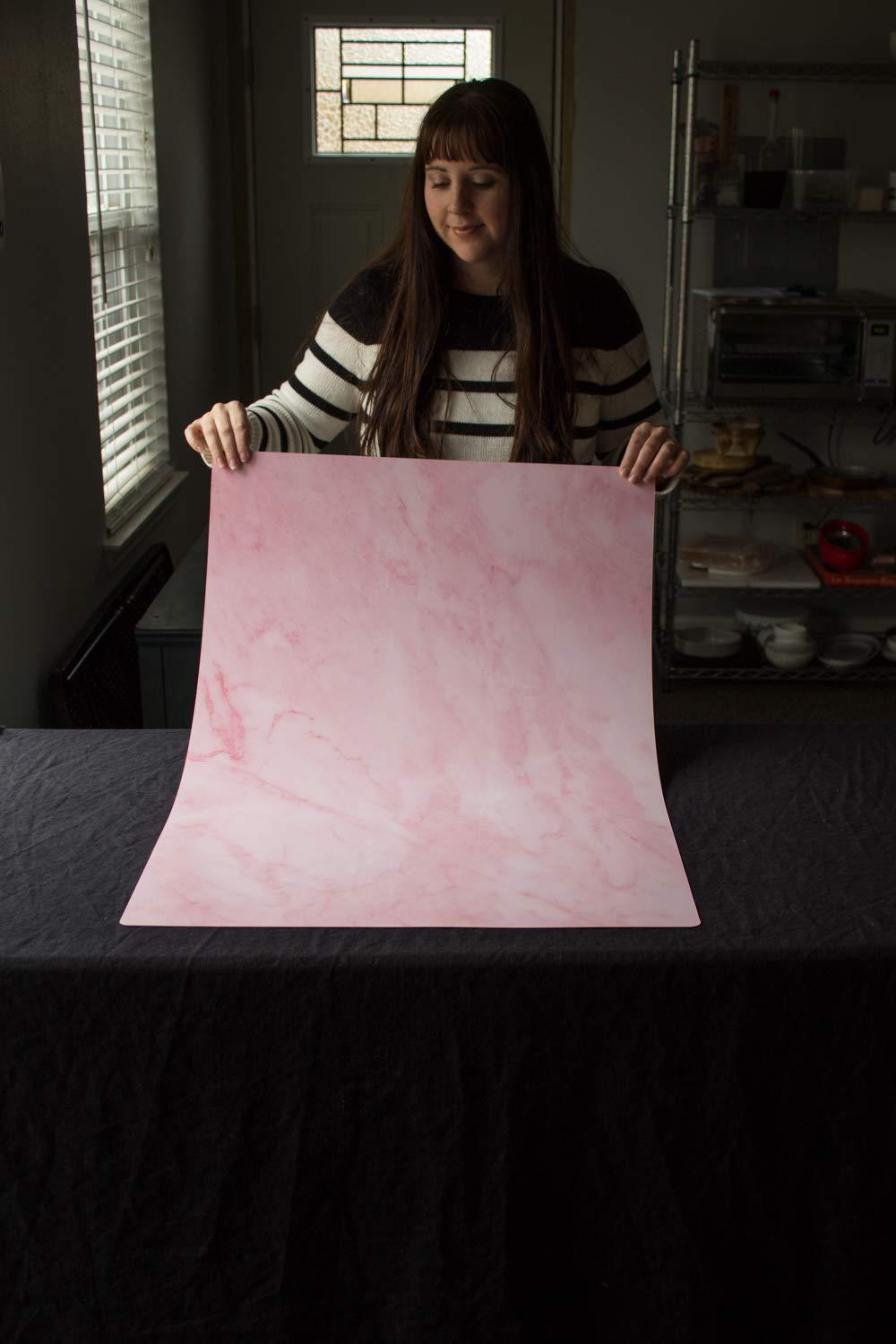 Bessie Bakes Super-Thin & Pliable Pink Marble Replicated Photography Backdrop 2 Feet Wide x 3 Feet Long