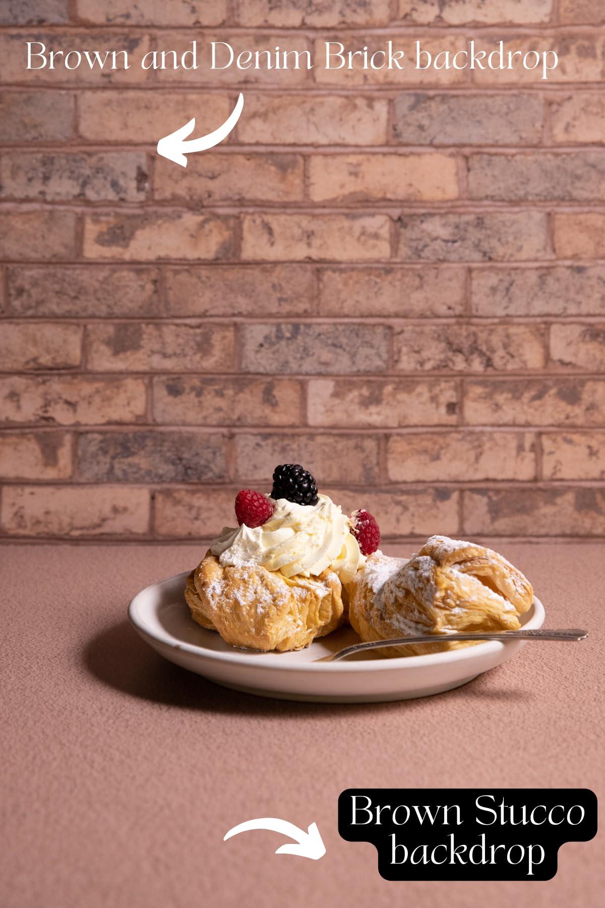 Introducing the Brown & Denim Brick Photography Backdrop by Bessie Bakes—a versatile and rustic-inspired backdrop that merges warm brown hues with subtle denim undertones for a textured, lived-in aesthetic. Perfect for capturing the charm of artisan food, product displays, and lifestyle compositions, this backdrop adds depth and character to your photography, making your subjects stand out in every frame.

The Super-Thin & Pliable material can be easily clipped to a rigid board for upright shooting or used seamlessly for flexible setups, remaining durable and easy to handle.