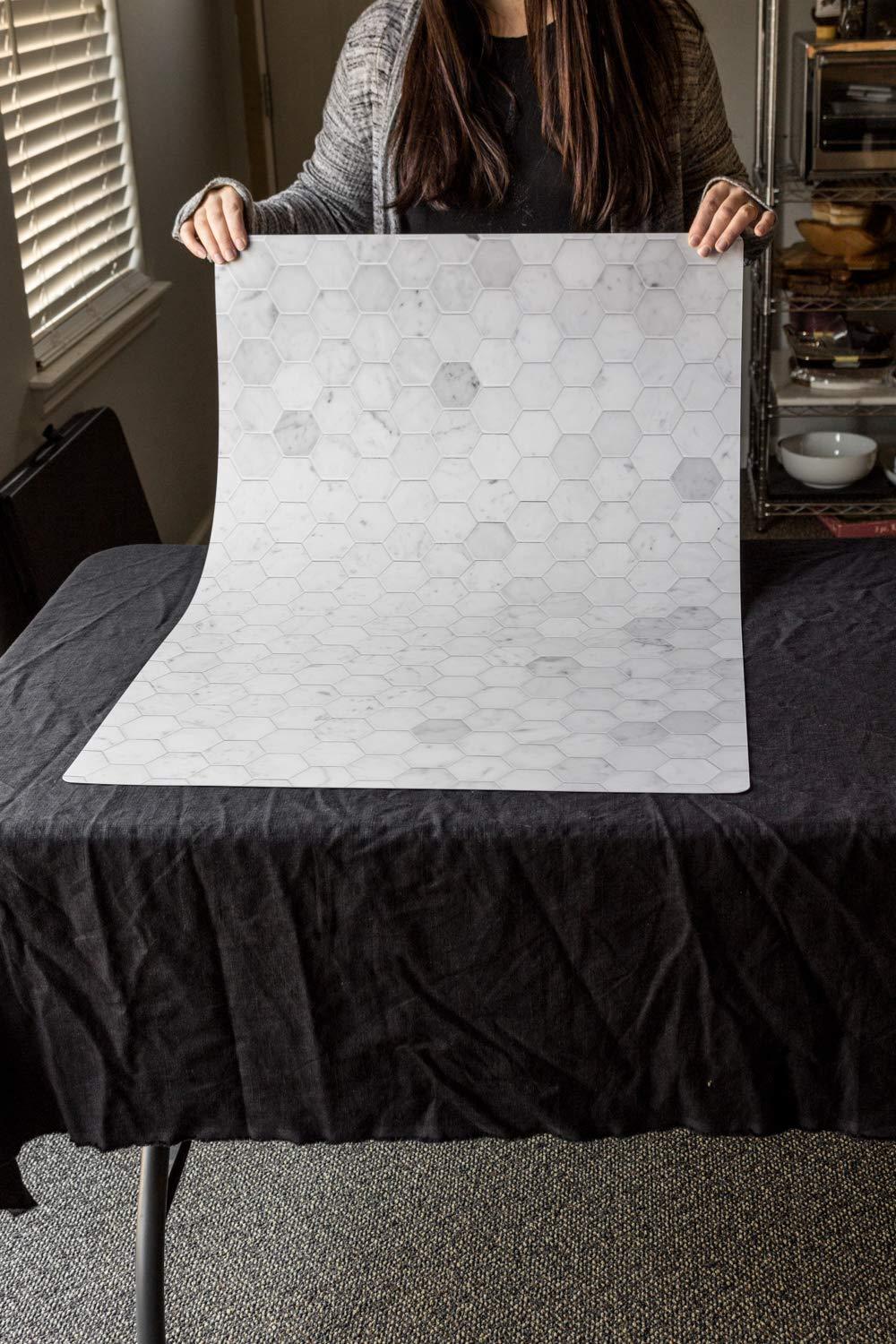 Bessie Bakes Super-Thin & Pliable Marble Hexagon Tile Replicated Photography Backdrop 2 Feet Wide x 3 Feet Long