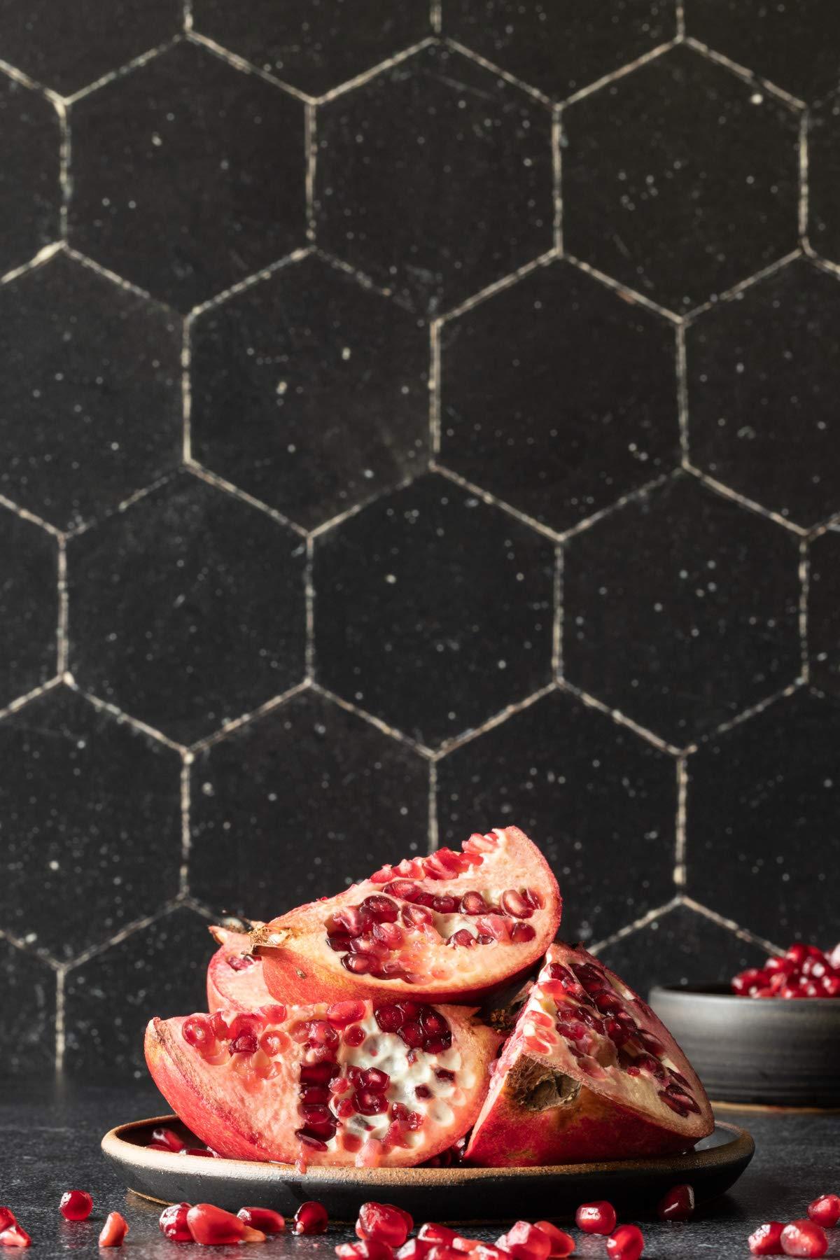 Bessie Bakes Super-Thin & Pliable Black Hexagon Moroccan Tiles with Gold Lines Replicated Photography Backdrop 2 Feet Wide x 3 Feet Long