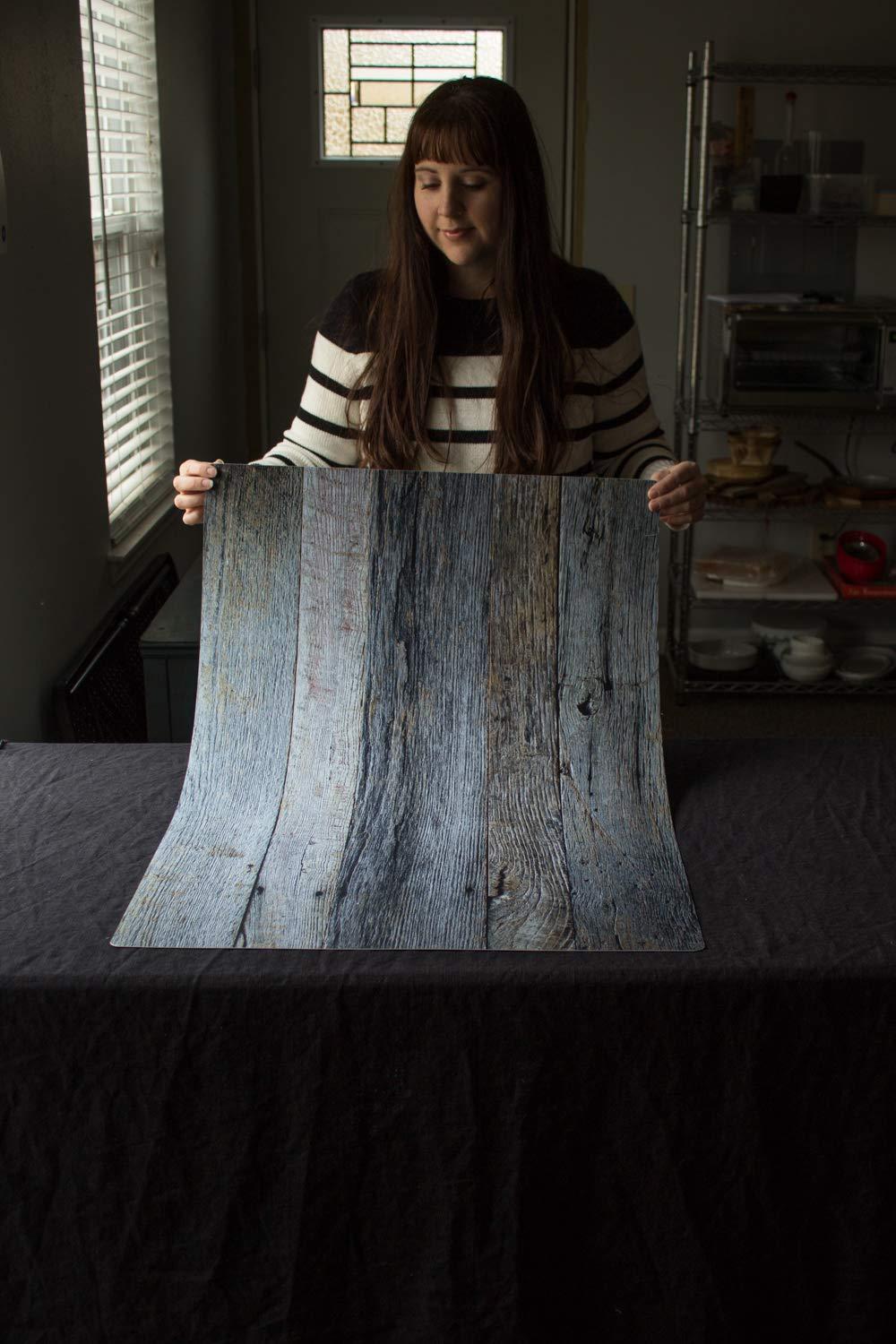 Bessie Bakes White & Silver Gray Blue Wood Replicated Photography Backdrop 2 Feet Wide x 3 Feet Long