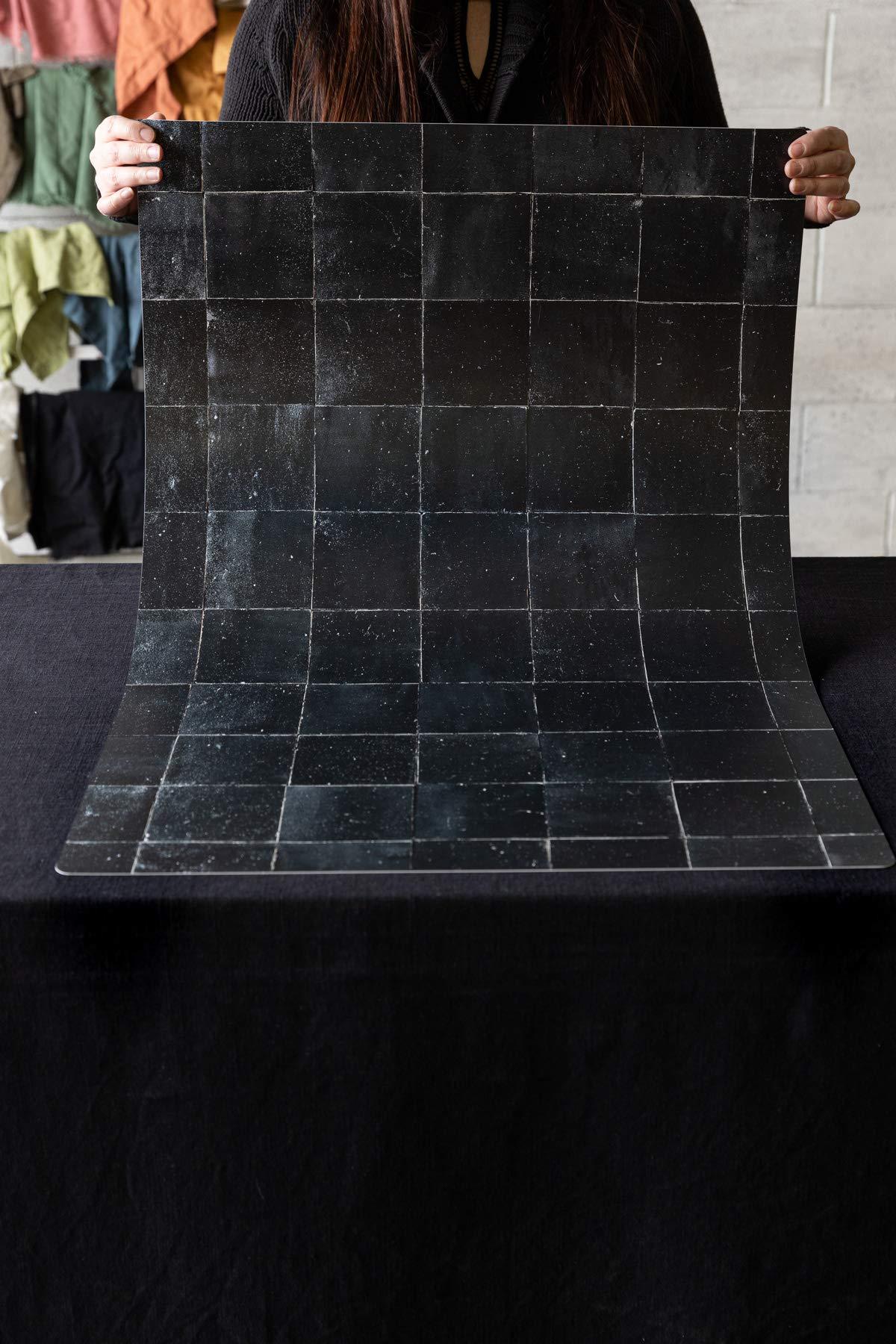 Bessie Bakes Super-Thin & Pliable Black Square Moroccan Tiles with Silver Lines Replicated Photography Backdrop 2 Feet Wide x 3 Feet Long