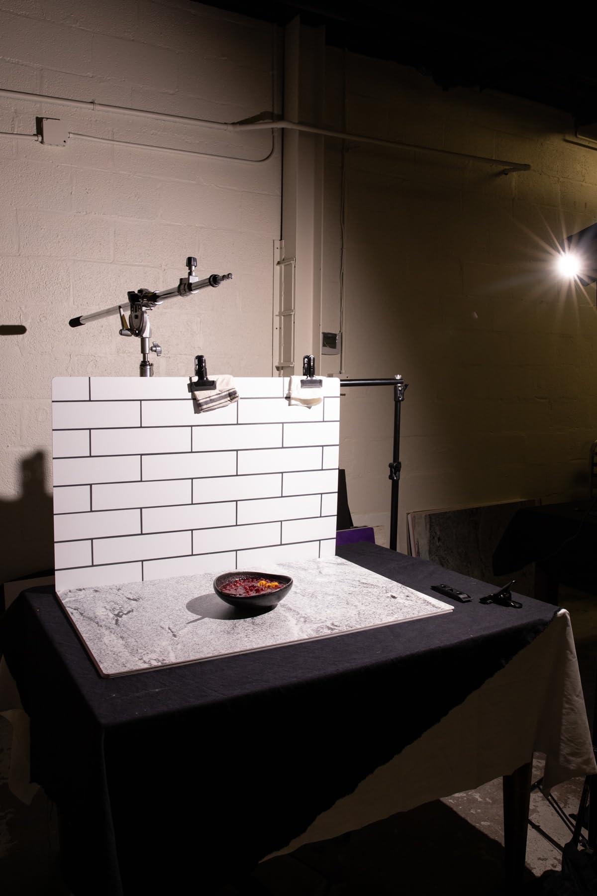 Bessie Bakes White Subway Tile with Black Grout Replicated Photography Backdrop 2 Feet Wide x 3 Feet Long