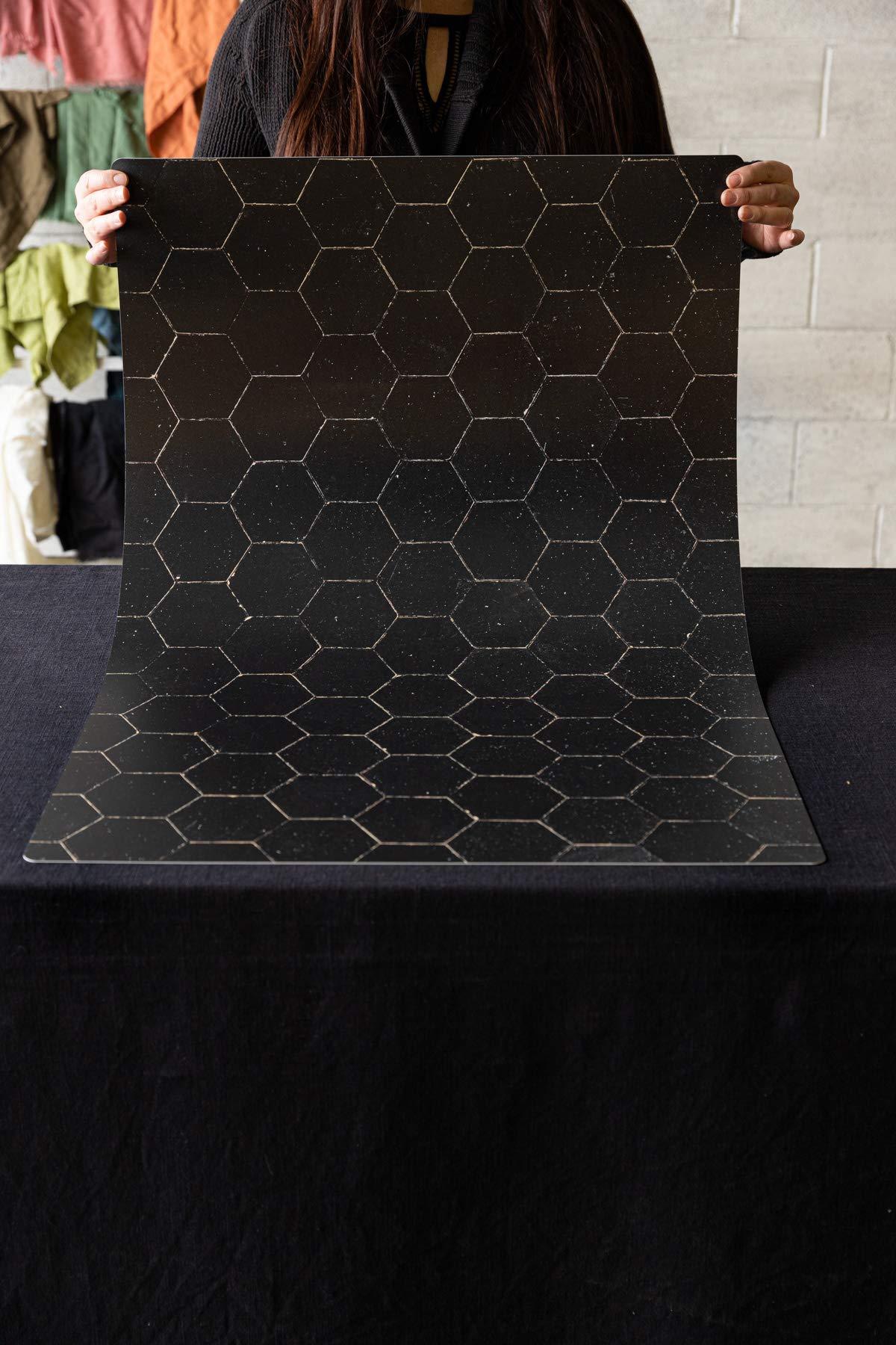 Bessie Bakes Super-Thin & Pliable Black Hexagon Moroccan Tiles with Gold Lines Replicated Photography Backdrop 2 Feet Wide x 3 Feet Long