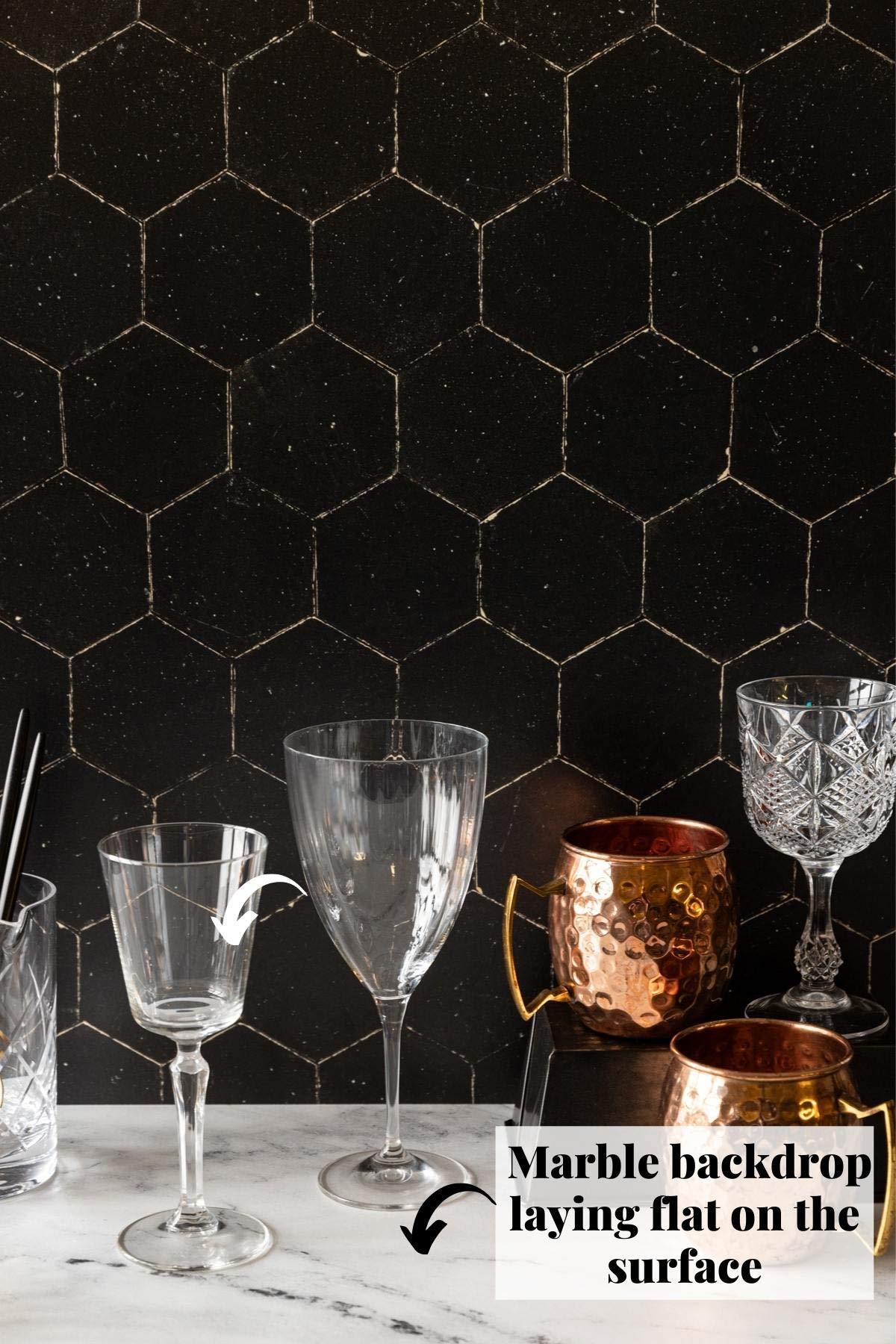 Bessie Bakes Super-Thin & Pliable Black Hexagon Moroccan Tiles with Gold Lines Replicated Photography Backdrop 2 Feet Wide x 3 Feet Long