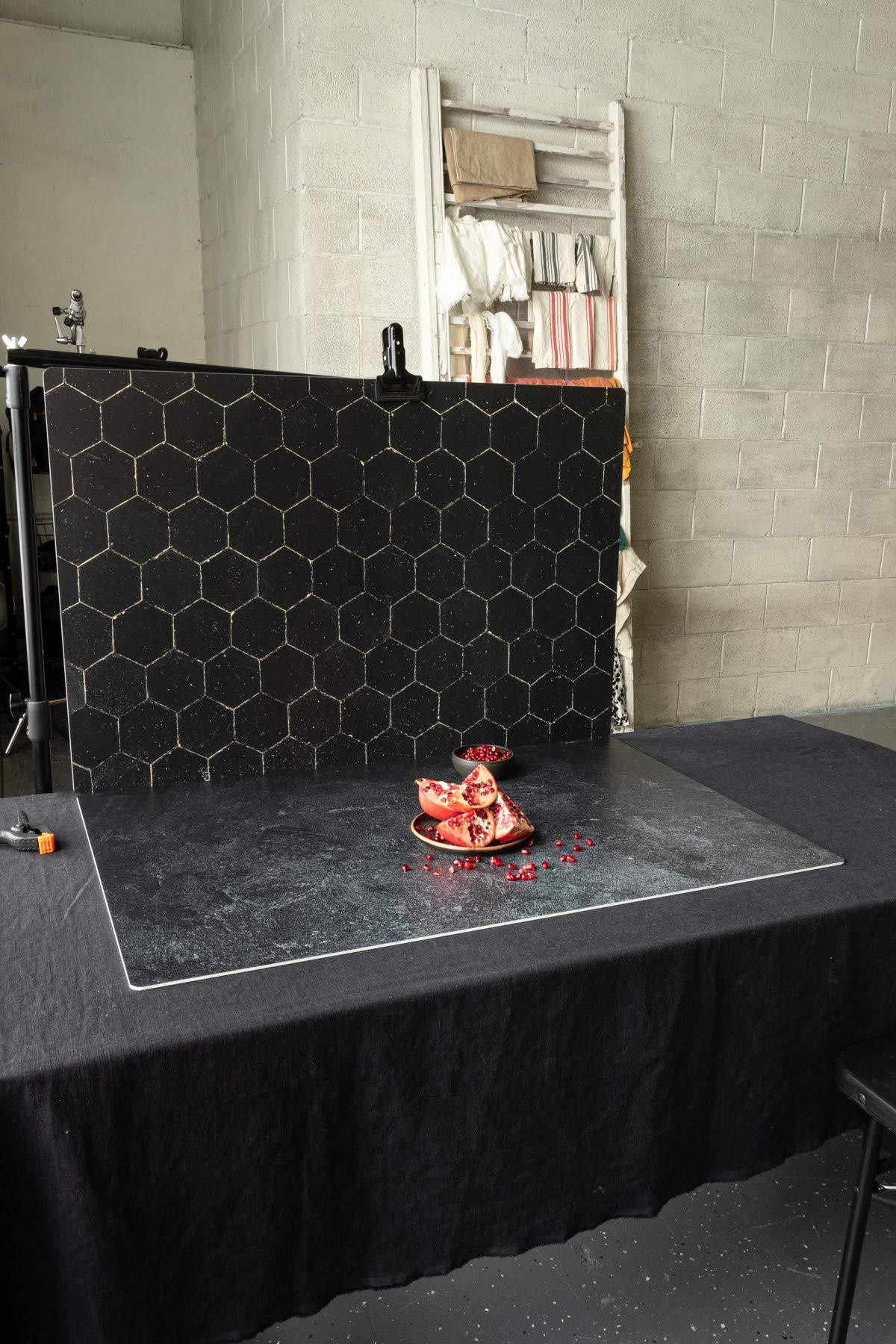 Bessie Bakes Super-Thin & Pliable Black Hexagon Moroccan Tiles with Gold Lines Replicated Photography Backdrop 2 Feet Wide x 3 Feet Long